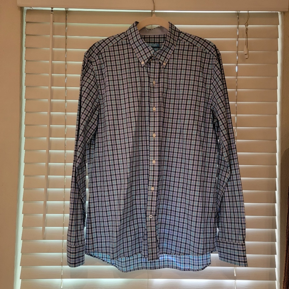 J McLaughlin Shirt Mens Large Blue Check Westend Modern Fit Long Sleeve NWT NEW